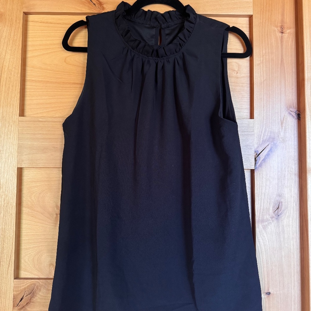 Black Blouse with high cinched collar